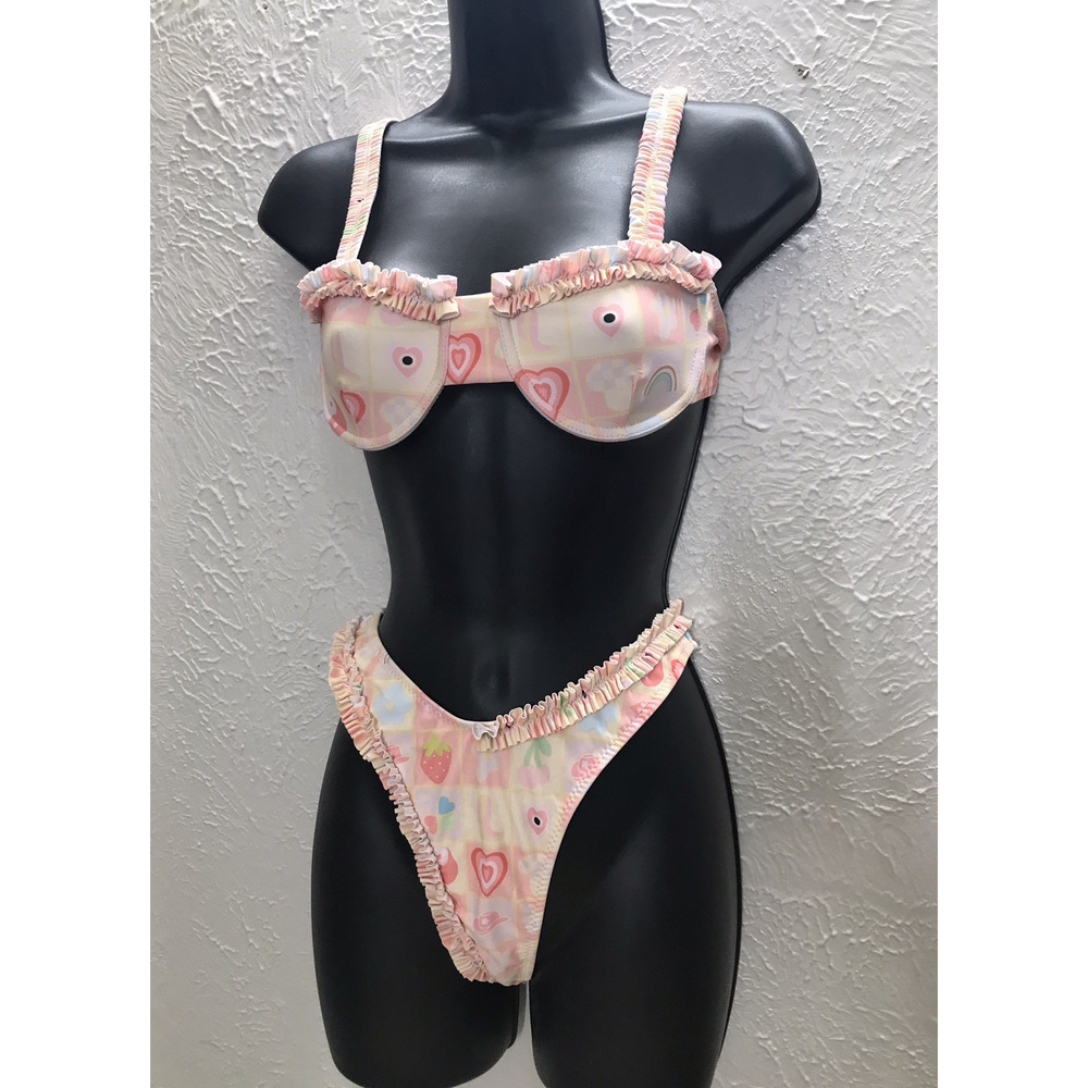 Sexy 2Pc Piece Bikini Set Strappy Multicolo Top High Waist Bathing Suit Pool M